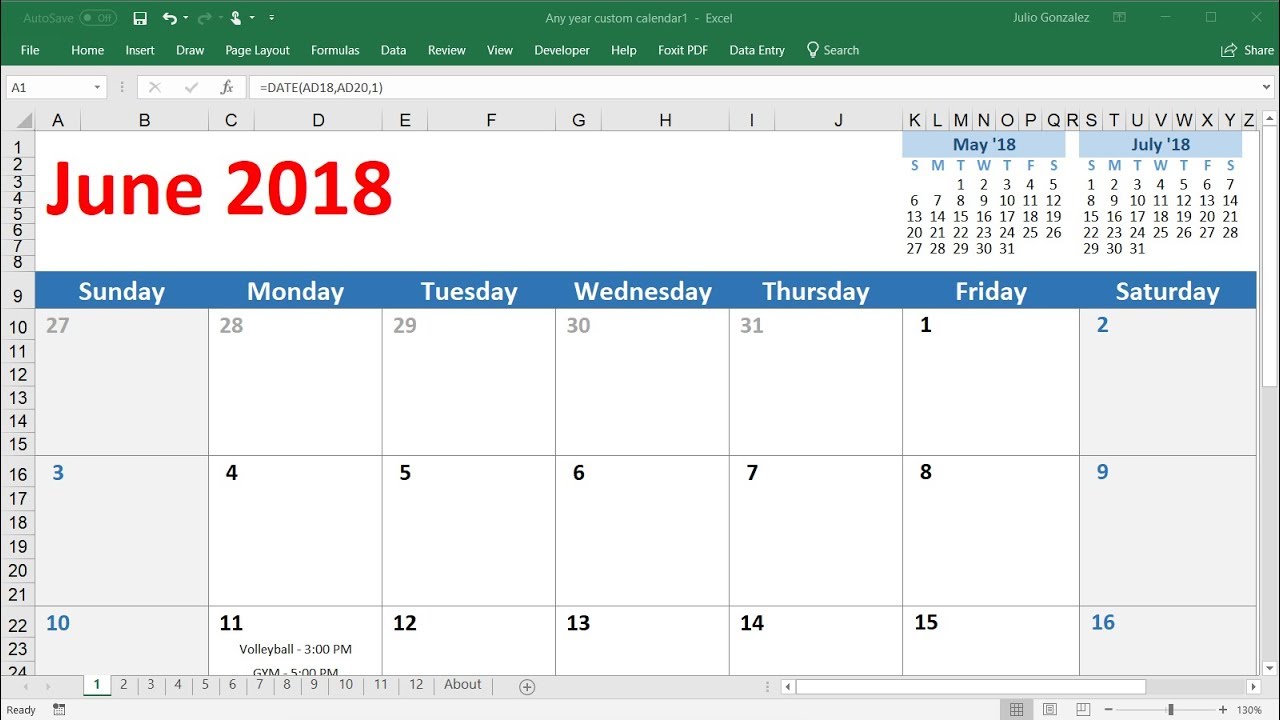 Creating a Calendar in Excel